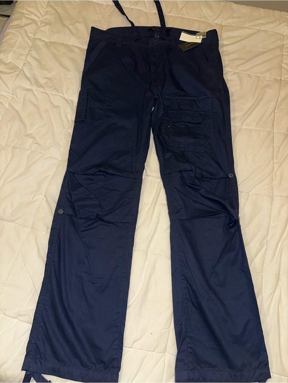 Sean John Navy Cargo Pants with Multiple Utility Pockets